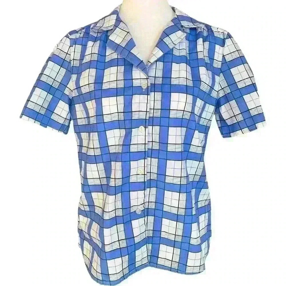 Vintage checked blouse top button down Size M - Picture 1 of 7